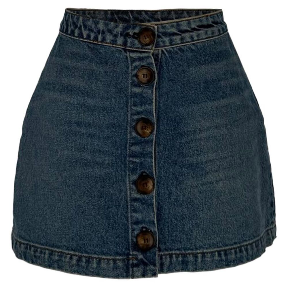 Reformation Button-Down Mini Denim Skirt in Blue Cotton